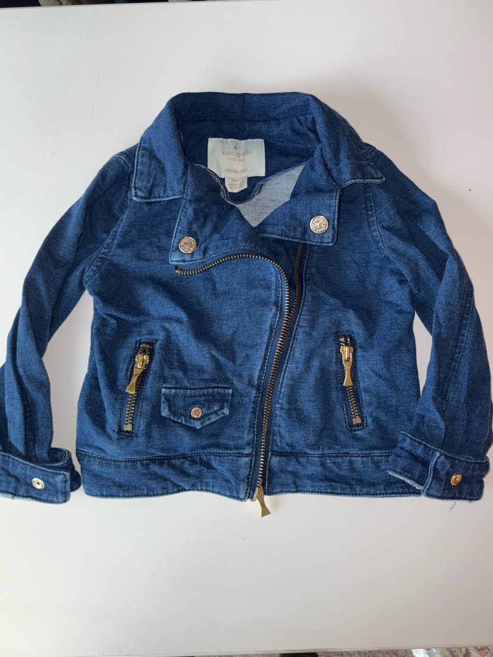 Kate Spade New York Girls Denim Jacket Blue Zip Front Designer‎ Kids Coat